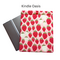 Kindle sleeve with snap to protect Kindle e-readers made with a pink back ground with red and white strawberries.